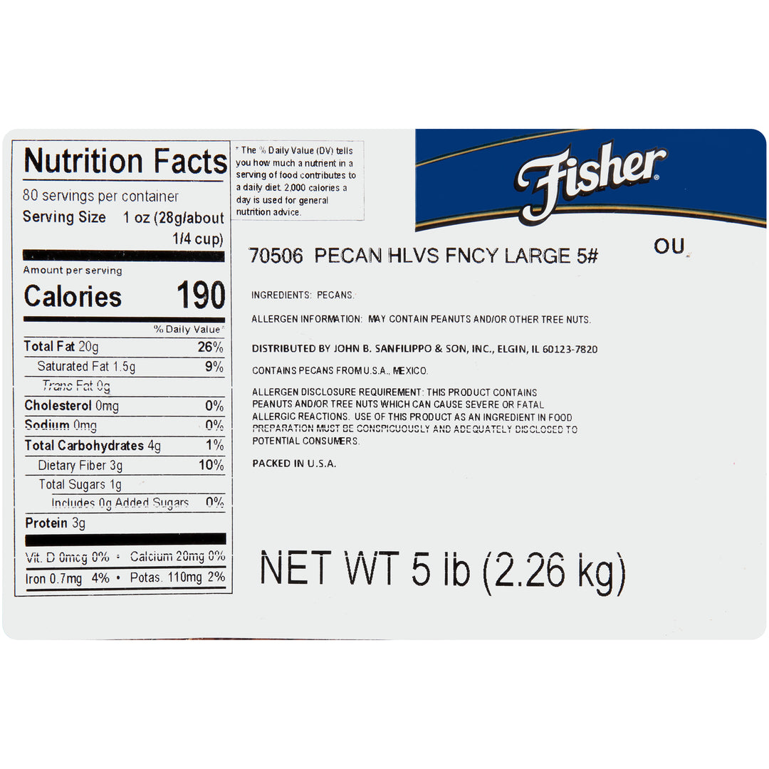 Fisher Fancy Large Pecan Halves-5 lb.-1/Case
