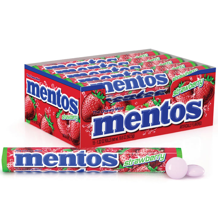 Mentos Strawberry Candy-1.32 oz.-15/Box-24/Case