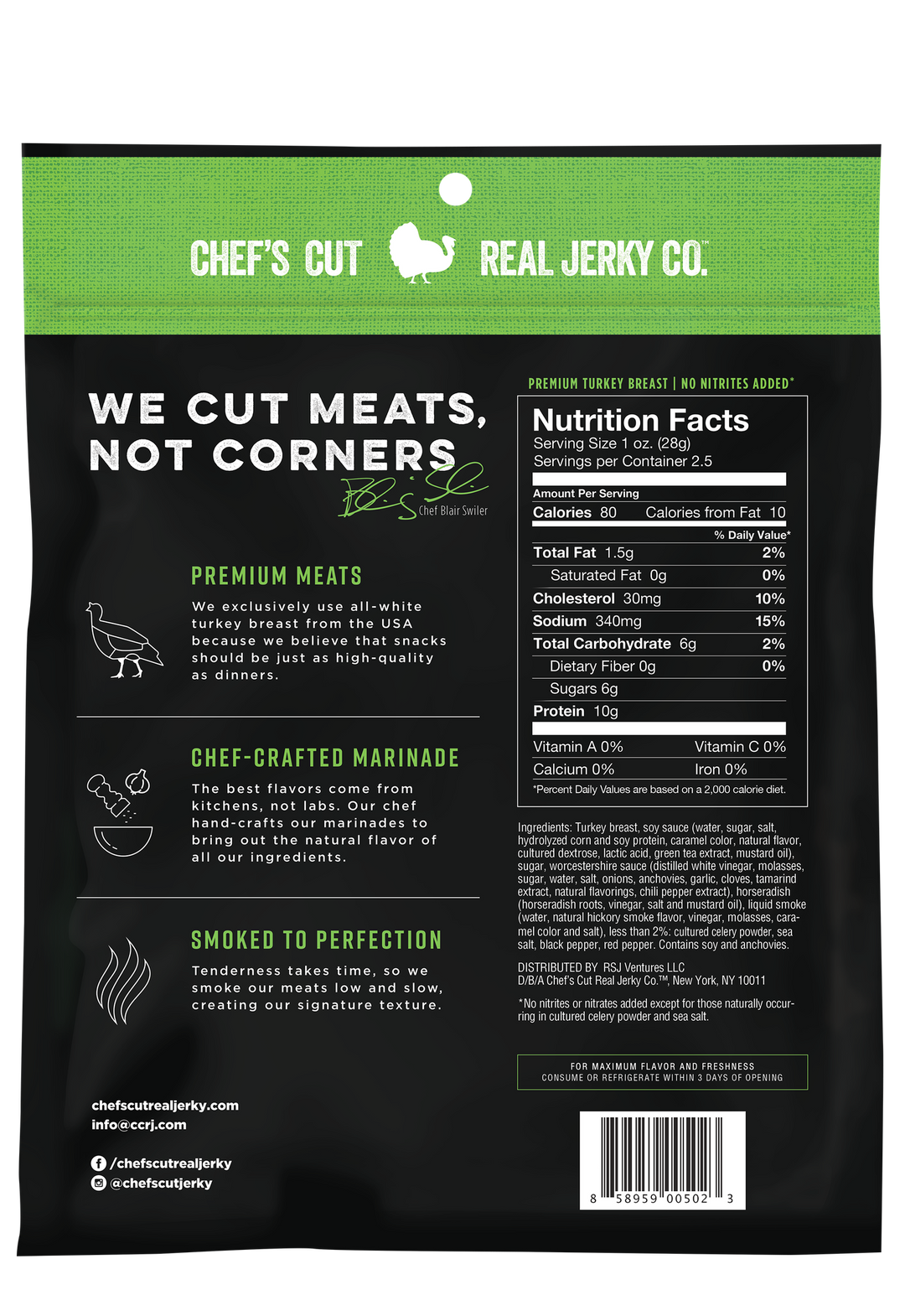 Chef's Cut Real Jerky Co. Smoked Turkey Breast Teriyaki-2.5 oz.-8/Case