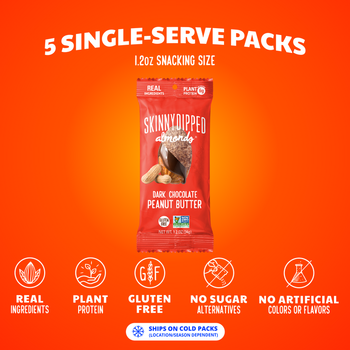 Skinny Dipped Almonds Dark Chocolate Peanut Butter Almonds Single Serve Packets-1.2 oz.-10/Box-4/Case