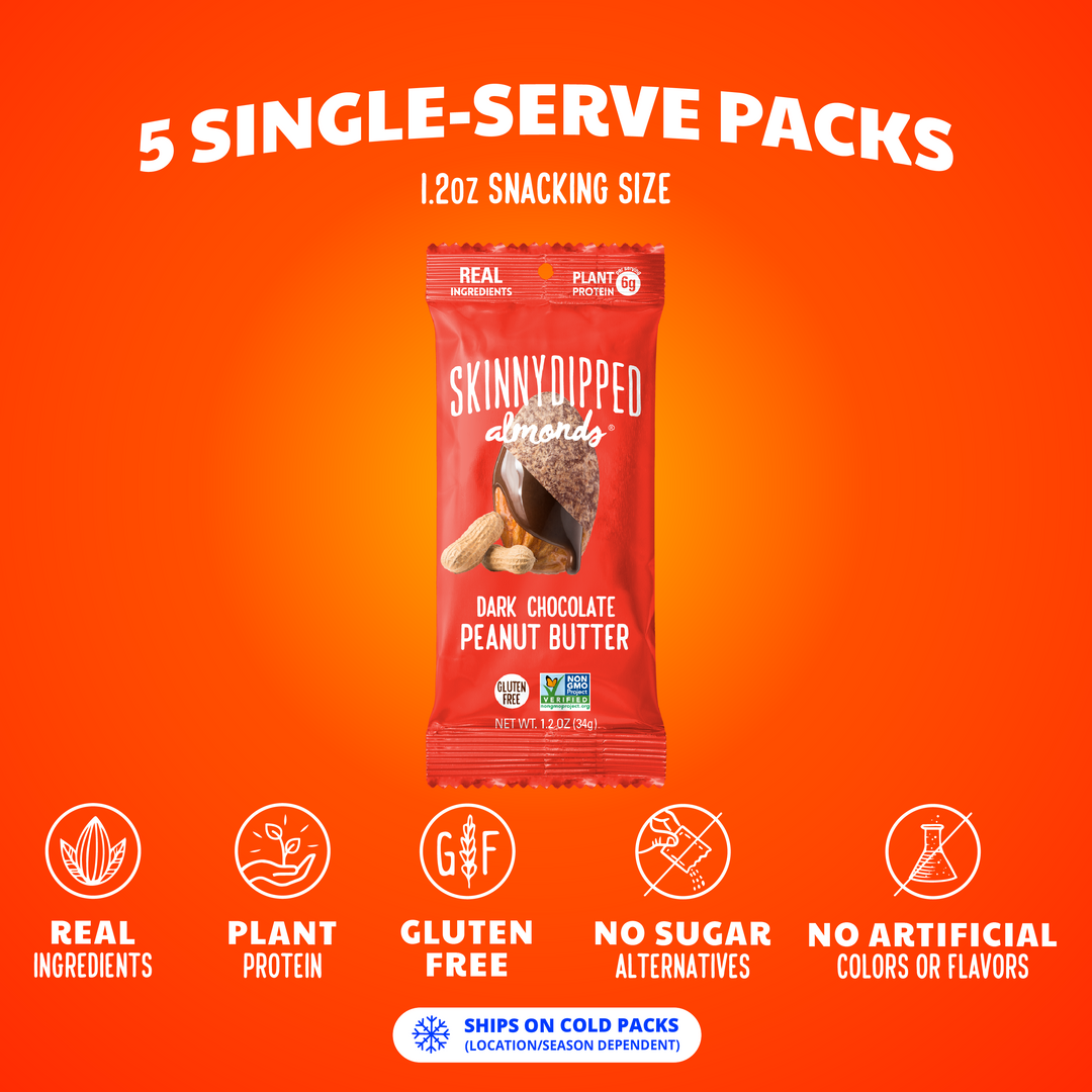 Skinny Dipped Almonds Dark Chocolate Peanut Butter Almonds Single Serve Packets-1.2 oz.-10/Box-4/Case