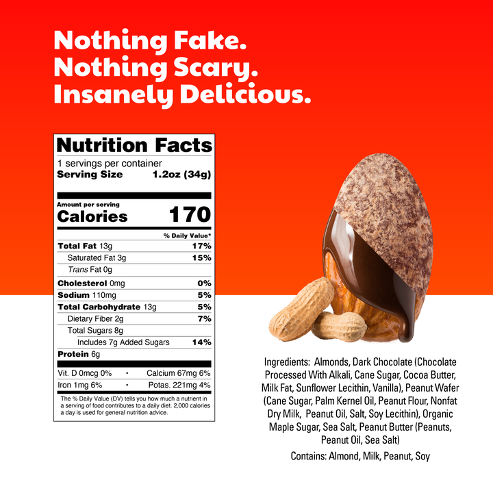 Skinny Dipped Almonds Dark Chocolate Peanut Butter Almonds Single Serve Packets-1.2 oz.-10/Box-4/Case