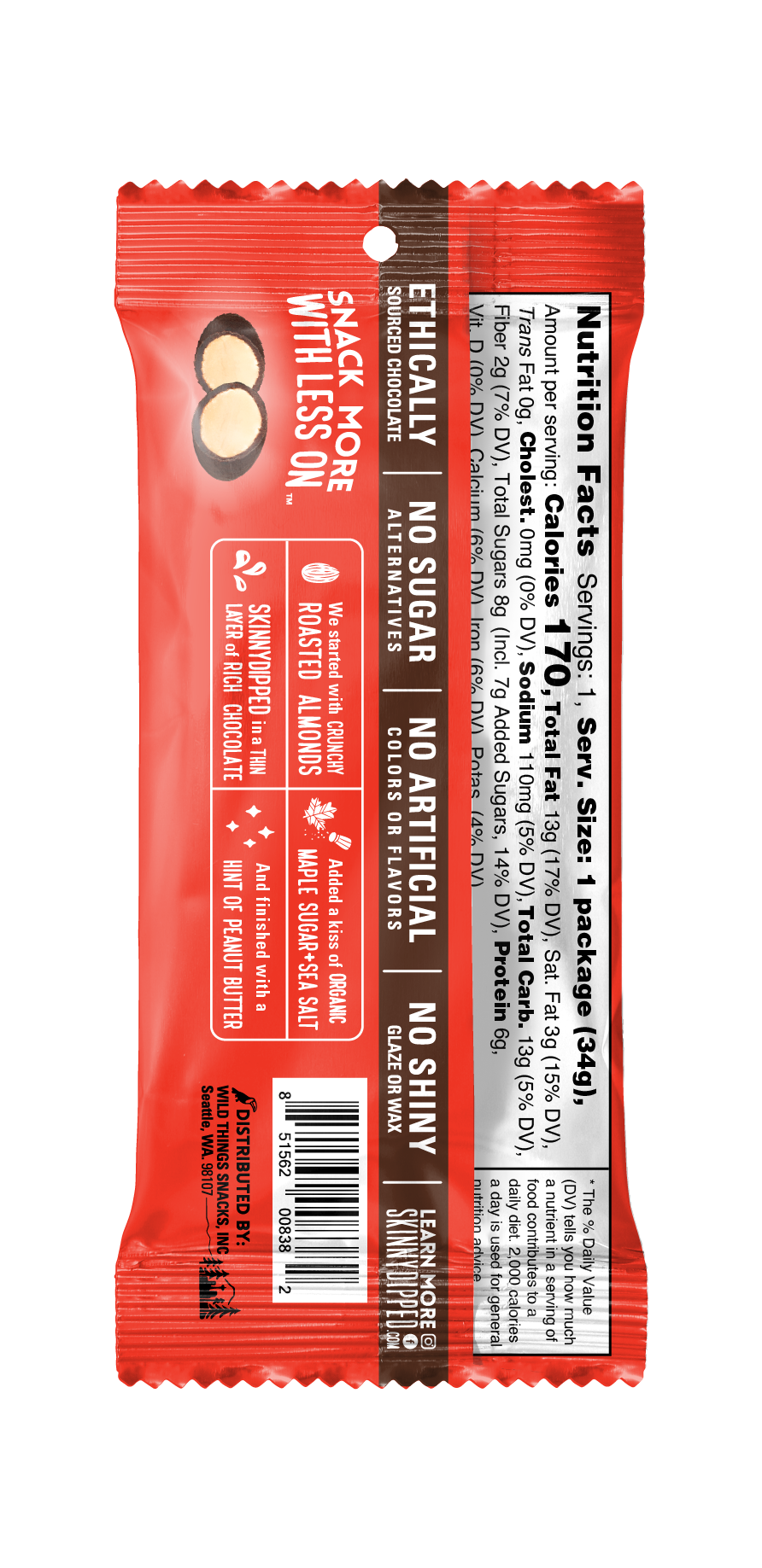 Skinny Dipped Almonds Dark Chocolate Peanut Butter Almonds Single Serve Packets-1.2 oz.-10/Box-4/Case
