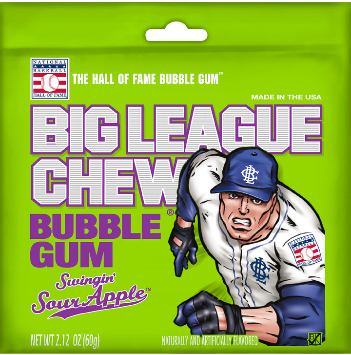Big League Chew Swingin' Sour Apple Bubble Gum Pouch-2.12 oz.-12/Box-9/Case