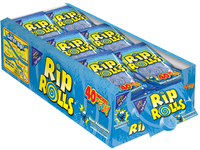 Rip Rolls Blue Raspberry Display Carton-1.4 oz.-24/Box-12/Case