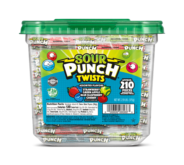 Sour Punch 4 Flavors Twists Individually Wrapped-2.59 lb.-6/Case