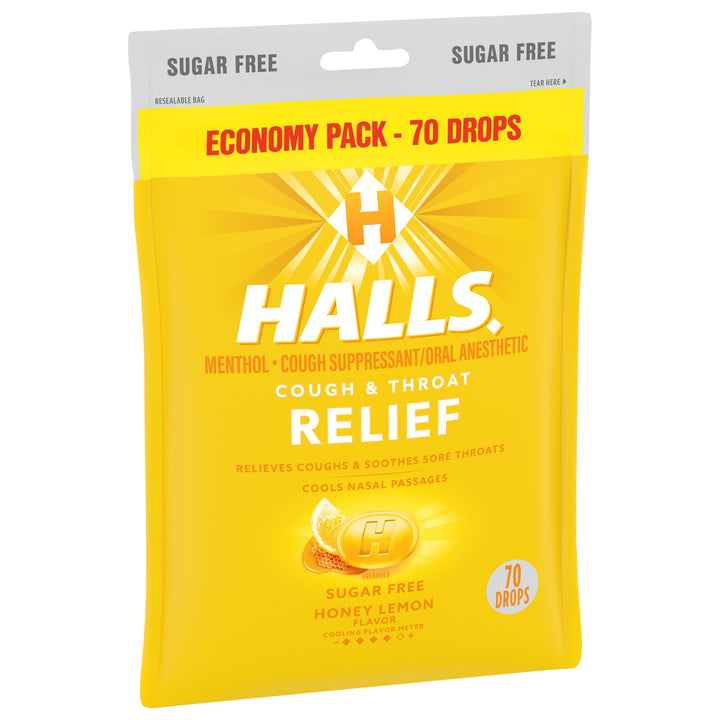 Halls Sugar Free Honey Lemon Cough Drops-70 Count-12/Case
