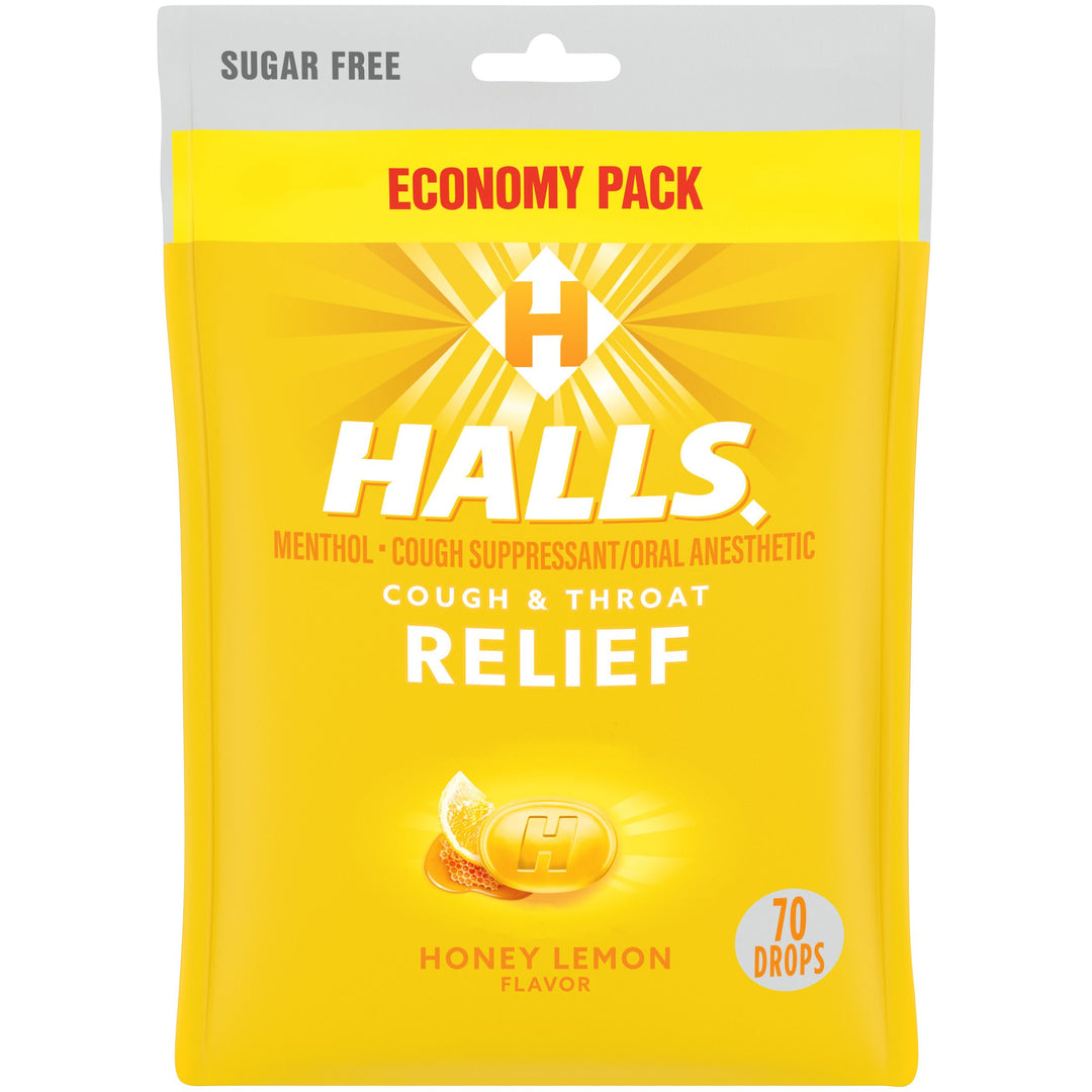Halls Sugar Free Honey Lemon Cough Drops-70 Count-12/Case