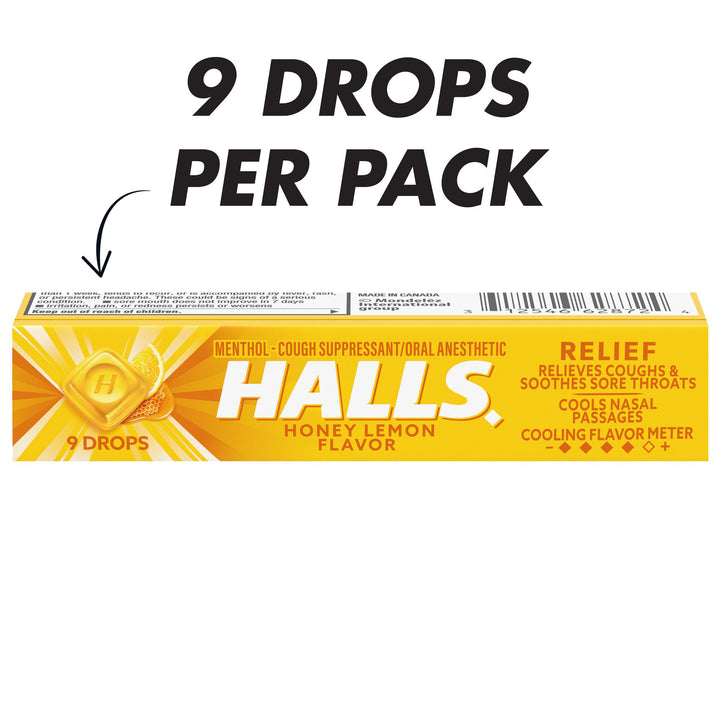 Halls Stick Honey Lemon Cough Drops-9 Count-20/Box-24/Case