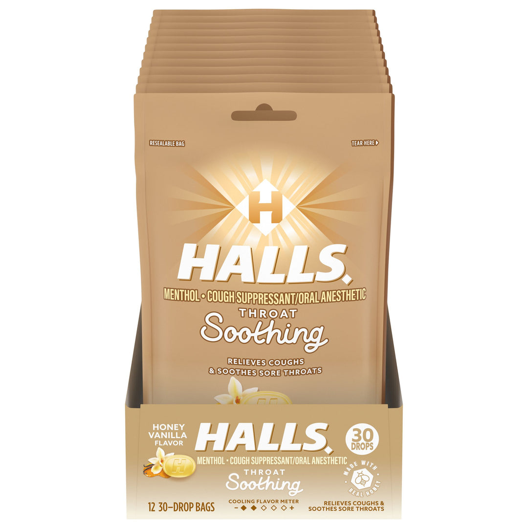 Halls Honey Cough Drops-30 Count-12/Box-4/Case
