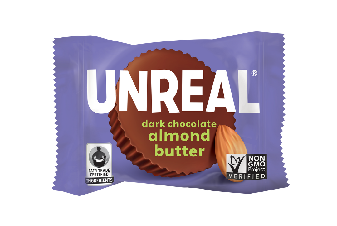 Unreal Candy Dark Chocolate Almond Butter Cup Caddy Case-0.5 oz.-40/Box-6/Case