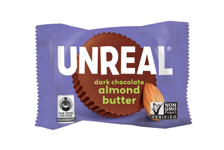 Unreal Candy Dark Chocolate Almond Butter Cup Caddy Case-0.5 oz.-40/Box-6/Case