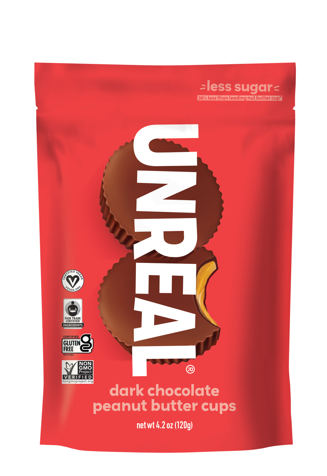 Unreal Candy Dark Chocolate Peanut Butter Cup Bags-4.2 oz.-6/Case
