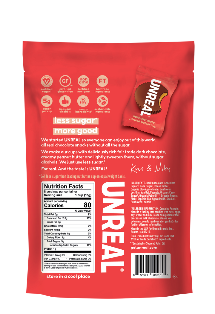Unreal Candy Dark Chocolate Peanut Butter Cup Bags-4.2 oz.-6/Case