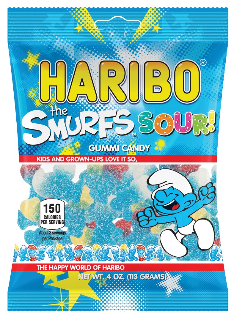 Haribo Confectionery Sour Smurfs Gummy Candy-4 oz.-12/Case
