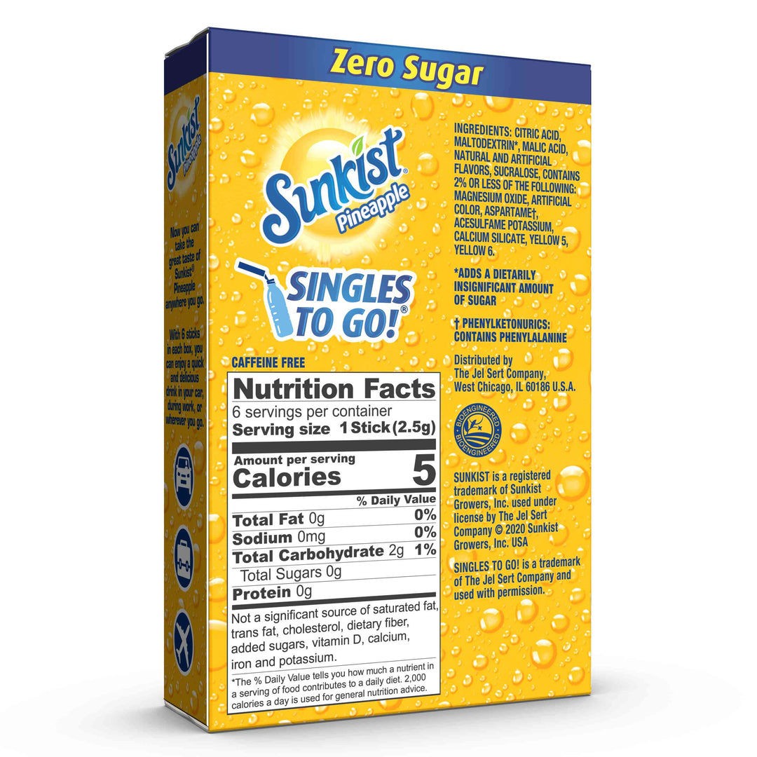 Sunkist Pineapple Drink Mix Singles To Go-6 Count-12/Case