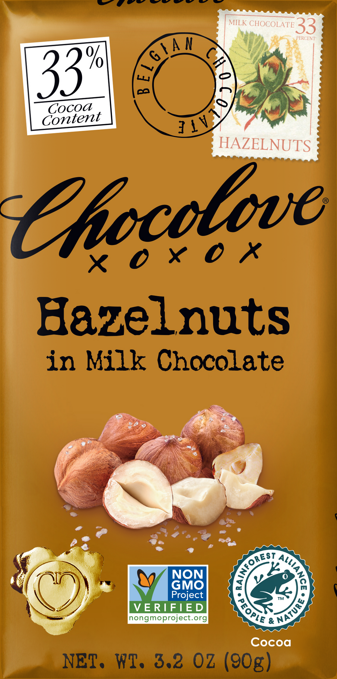 Chocolove Hazelnut Milk Chocolate Bar-3.2 oz.-12/Box-12/Case