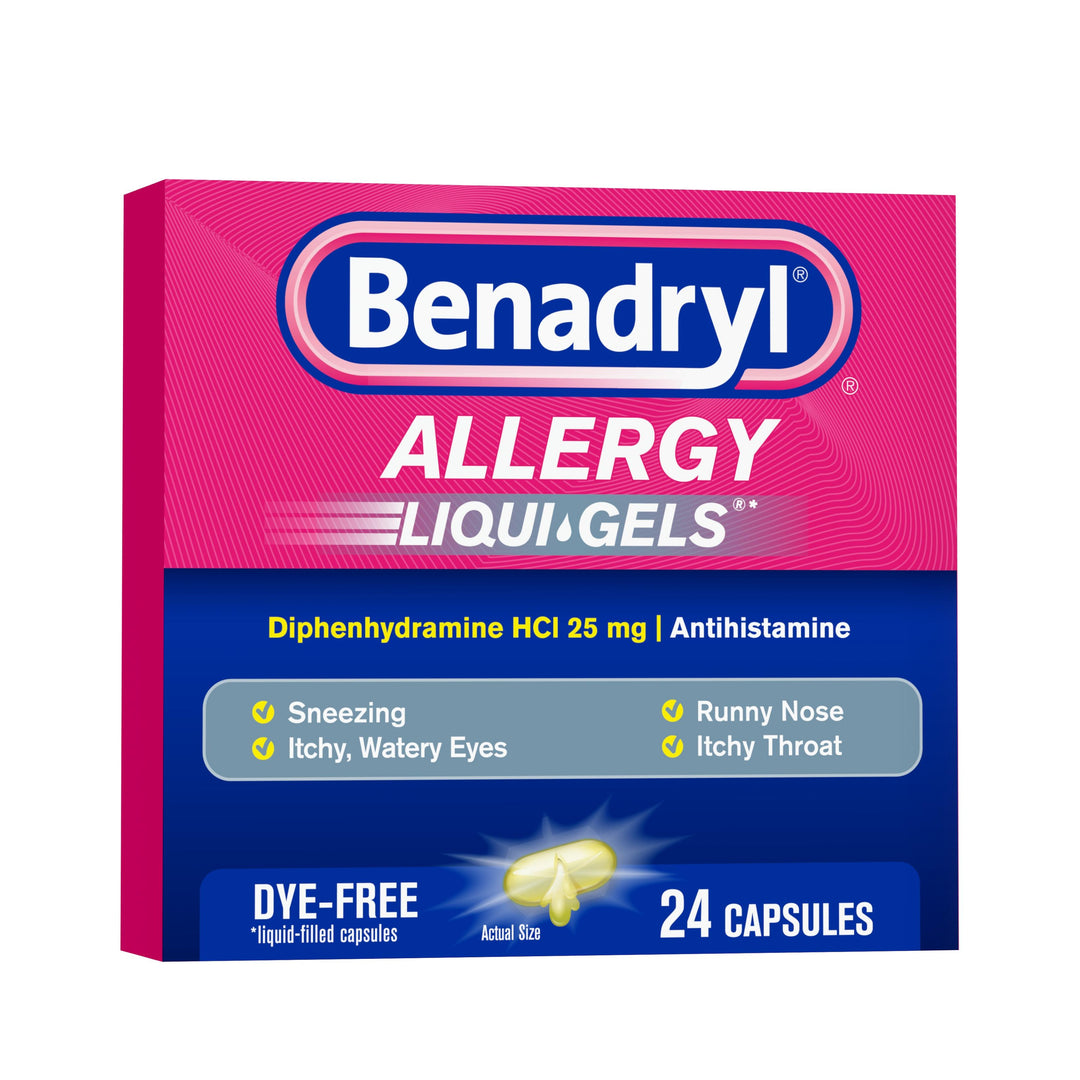 Benadryl Allergy Liqua-Gels Dye-Free Antihistamine 25 Mg Capsules-24 Count-6/Box-4/Case