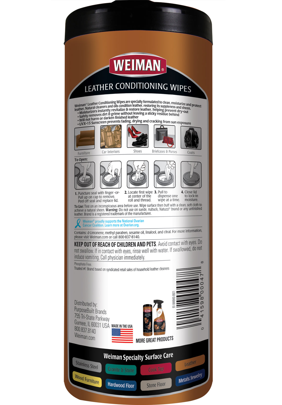 Weiman Leather Wipes-30 Count-4/Case