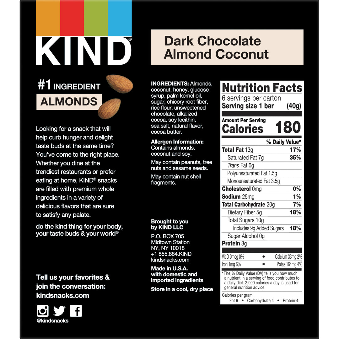 Kind Snacks Dark Chocolate Almond Coconut Bar-1.4 oz.-12/Box-6/Case