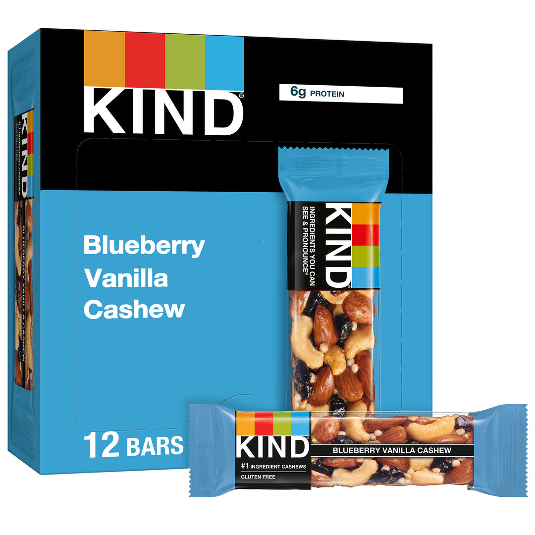 Kind Healthy Snacks Bar Blueberry Vanilla Cashew Bar 1.4 oz. Bar- 12/Box- 6 Packs/Case-1.4 oz.-12/Box-6/Case
