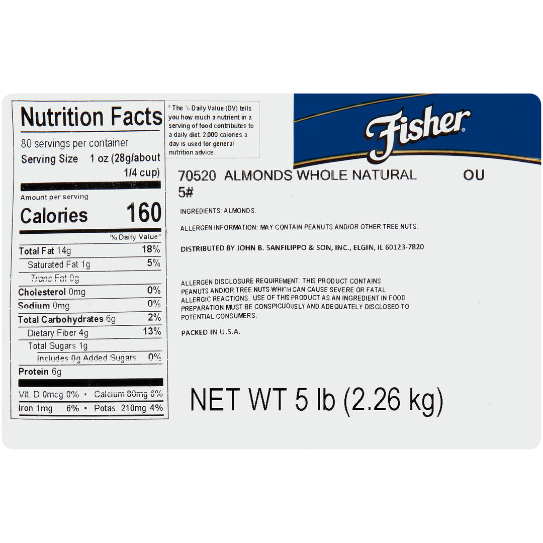 Fisher Whole Almond Natural-5 lb.-1/Case