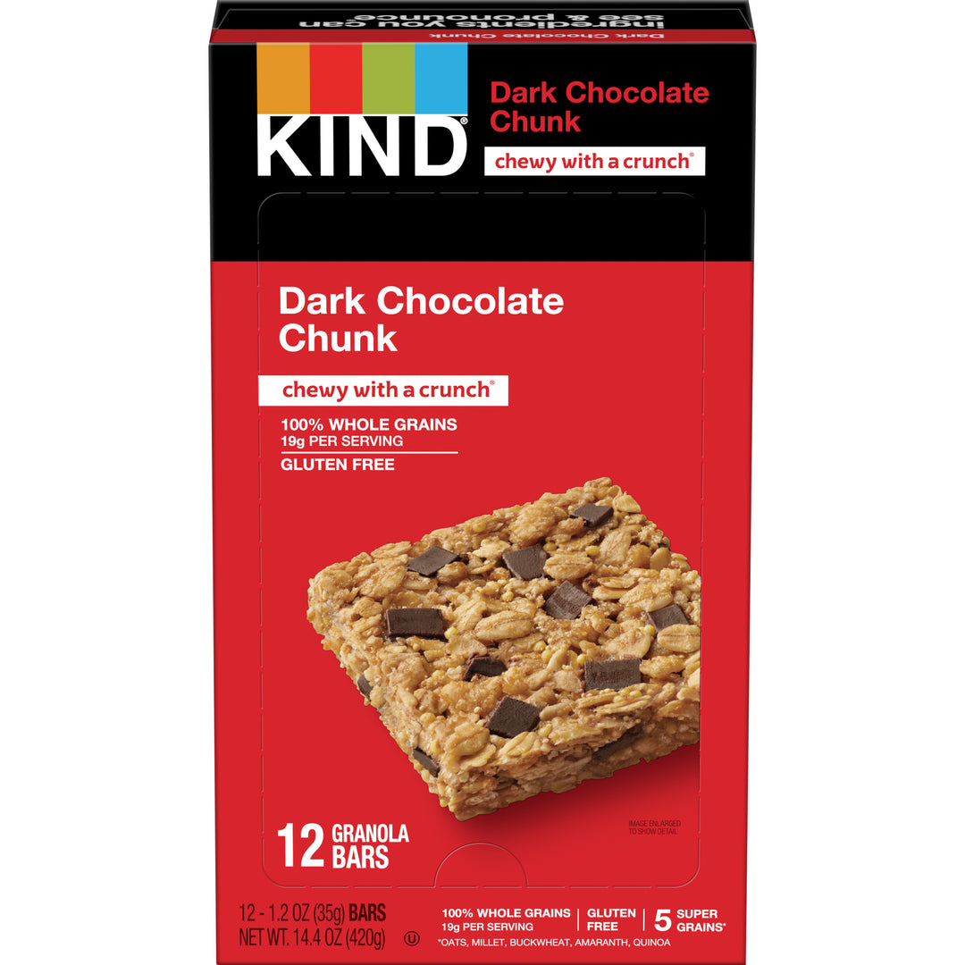 Kind Healthy Snacks Granola Bar Dark Chocolate Chunk Healthy Grains Bar 1.2 oz. Bar- 12/Pack- 6 Packs/Case-1.2 oz.-12/Box-6/Case