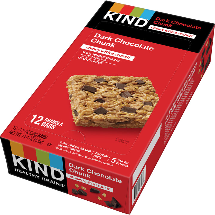 Kind Healthy Snacks Granola Bar Dark Chocolate Chunk Healthy Grains Bar 1.2 oz. Bar- 12/Pack- 6 Packs/Case-1.2 oz.-12/Box-6/Case