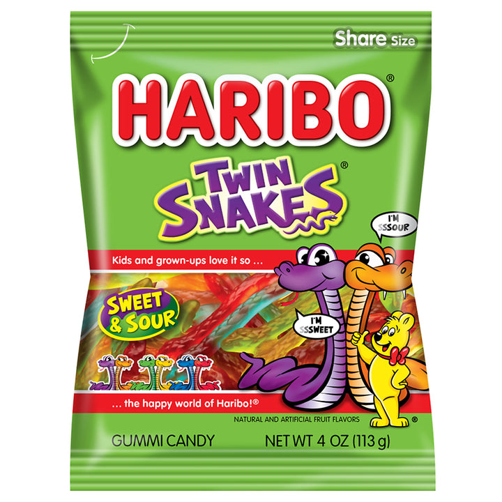 Haribo Twin Snakes Gummy Candy-4 oz.-12/Case