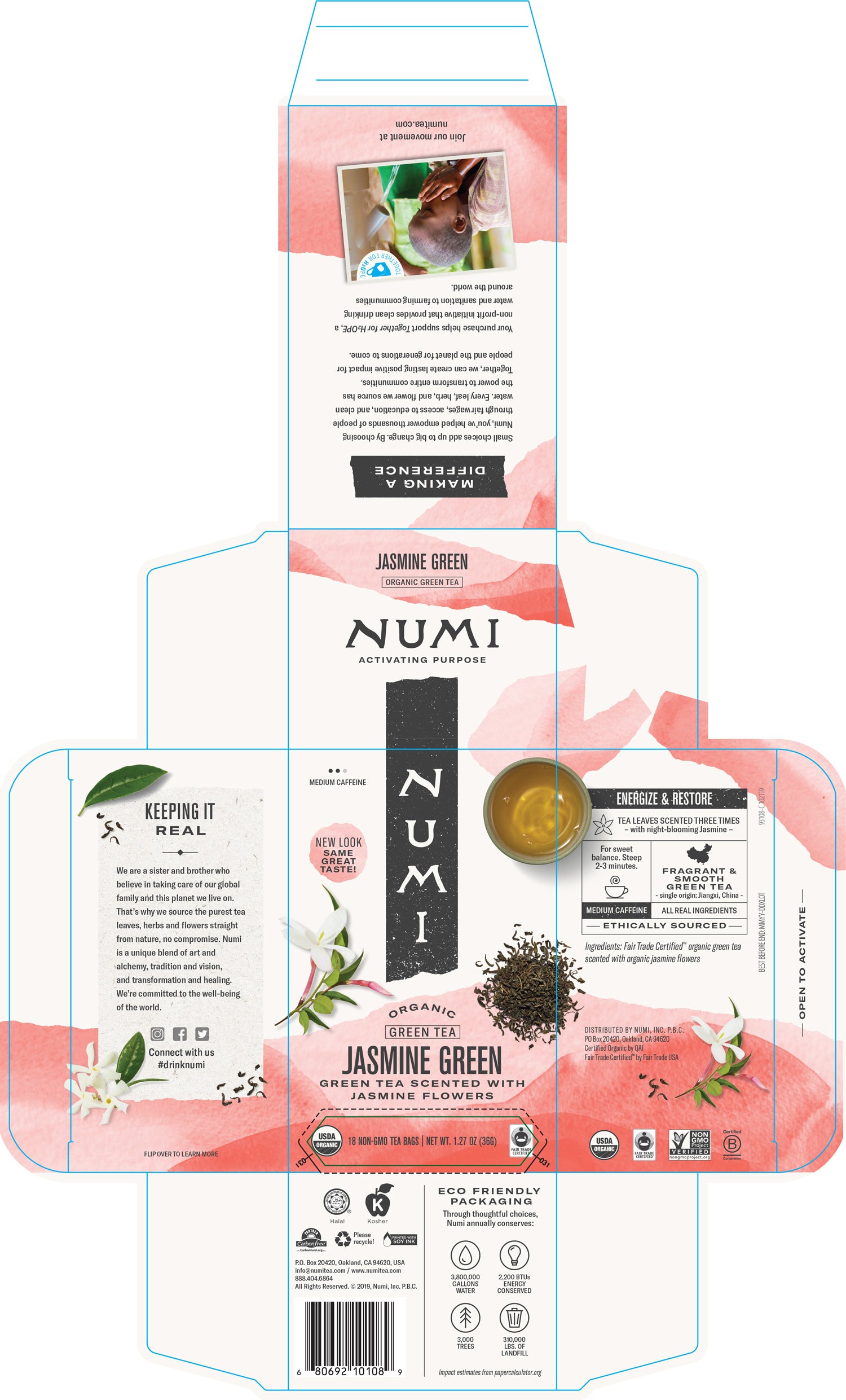Numi Jasmine Green Tea-18 Count-6/Case MPN# 10108 – Round