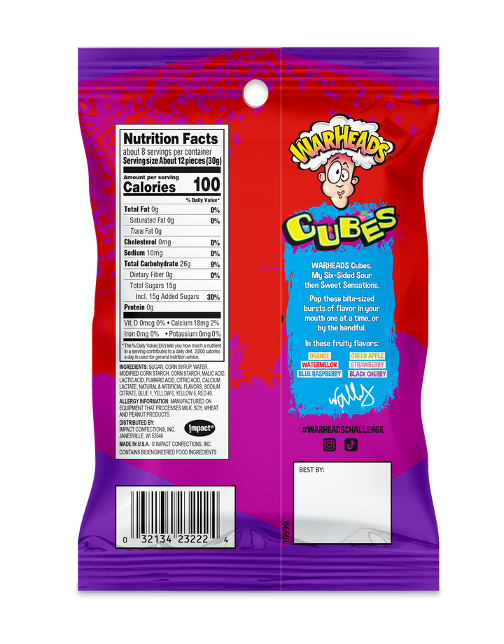 Warheads Cubes Peg Bag-8 oz.-12/Case