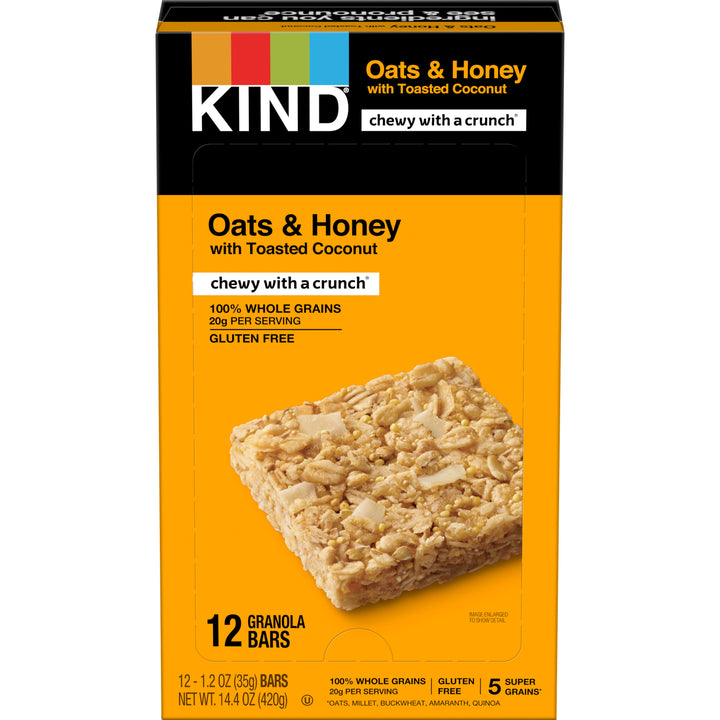 Kind Healthy Snacks Oats And Honey With Toasted Coconut Healthy Grains Granola Bar-1.2 oz.-12/Box-6/Case