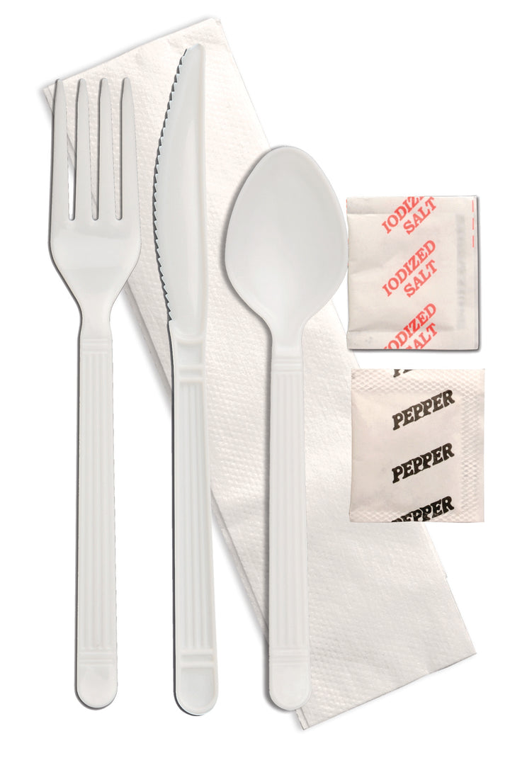 D & W Fine Pack Forum Knife-Fork-Spoon-Salt-Pepper-And Napkin Individually Wrapped Cutlery Kit-250 Each-250/Box-1/Case