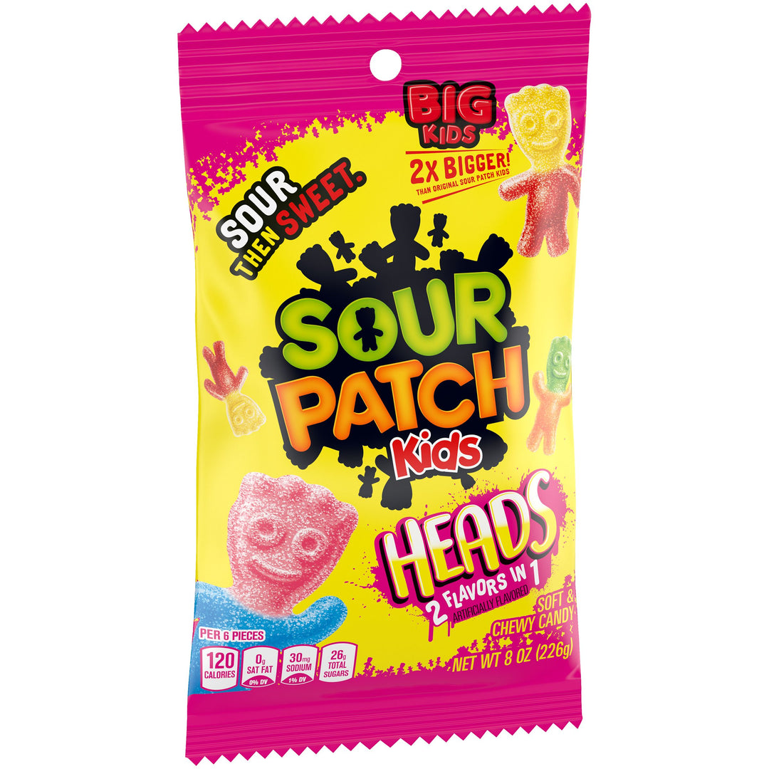 Sour Patch Kids Heads Soft Candy Peg Bag-8 oz.-12/Case