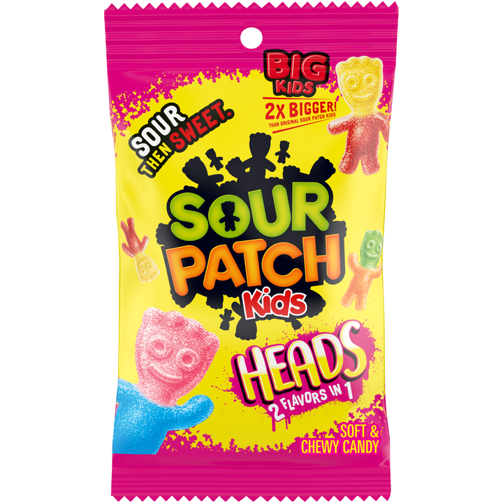 Sour Patch Kids Heads Soft Candy Peg Bag-8 oz.-12/Case