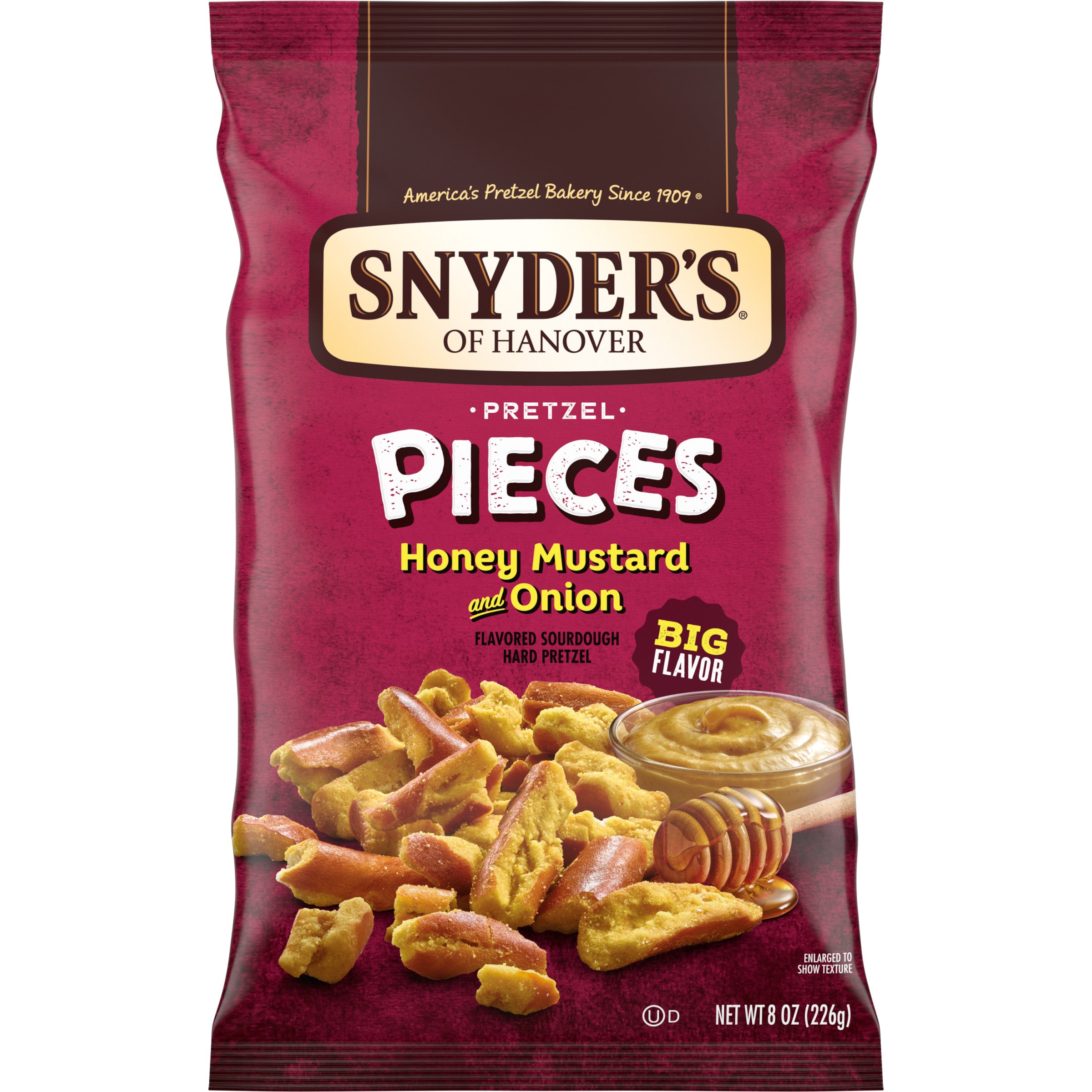 mustard and onion pretzel pieces