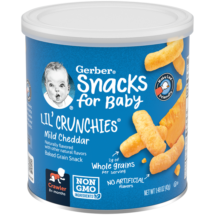 Gerber Non-Gmo Mild Cheddar Lil Crunchies Baby Snack Can With Whole Grains-1.48 oz.-6/Case