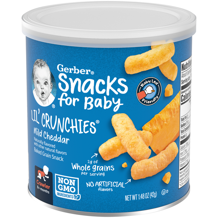 Gerber Non-Gmo Mild Cheddar Lil Crunchies Baby Snack Can With Whole Grains-1.48 oz.-6/Case