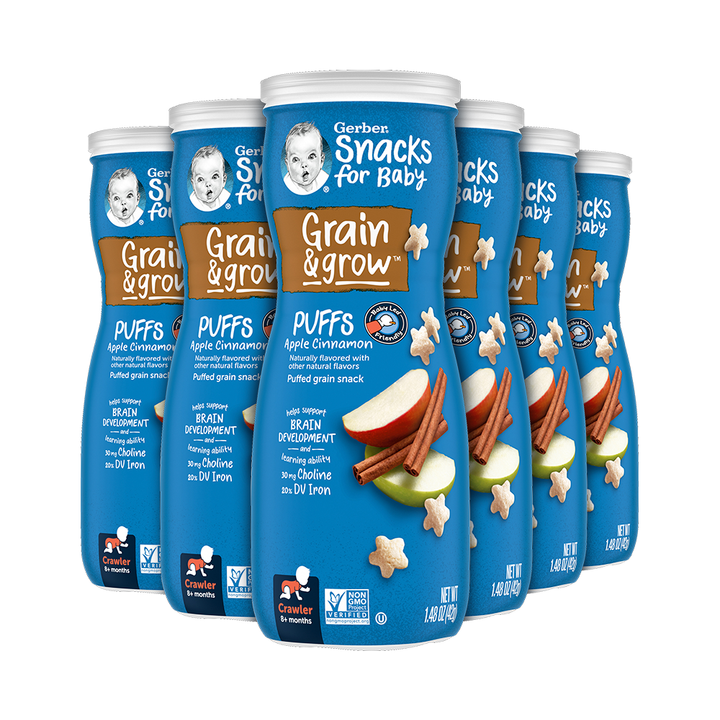 Gerber Graduates Non-Gmo Apple Cinnamon Puffs Cereal Baby Snack Canister-1.48 oz.-6/Case