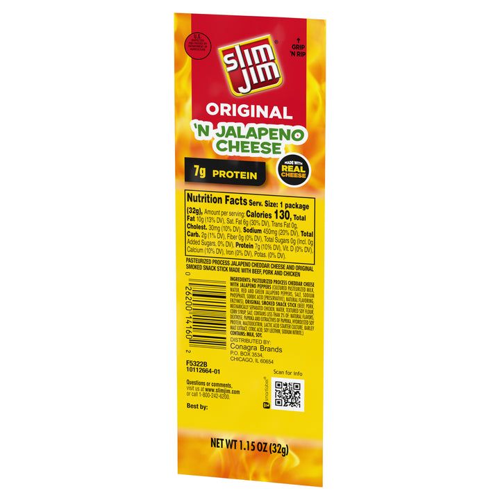 Slim Jim Cheese Jalapeno-1.15 oz.-14/Box-6/Case