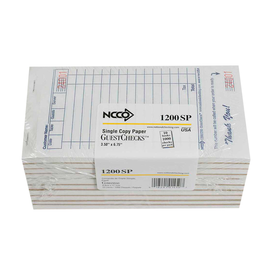 National Checking 3.5 Inch X 6.75 Inch 1 Part White 13 Line Guest Check-10000 Each-1/Case