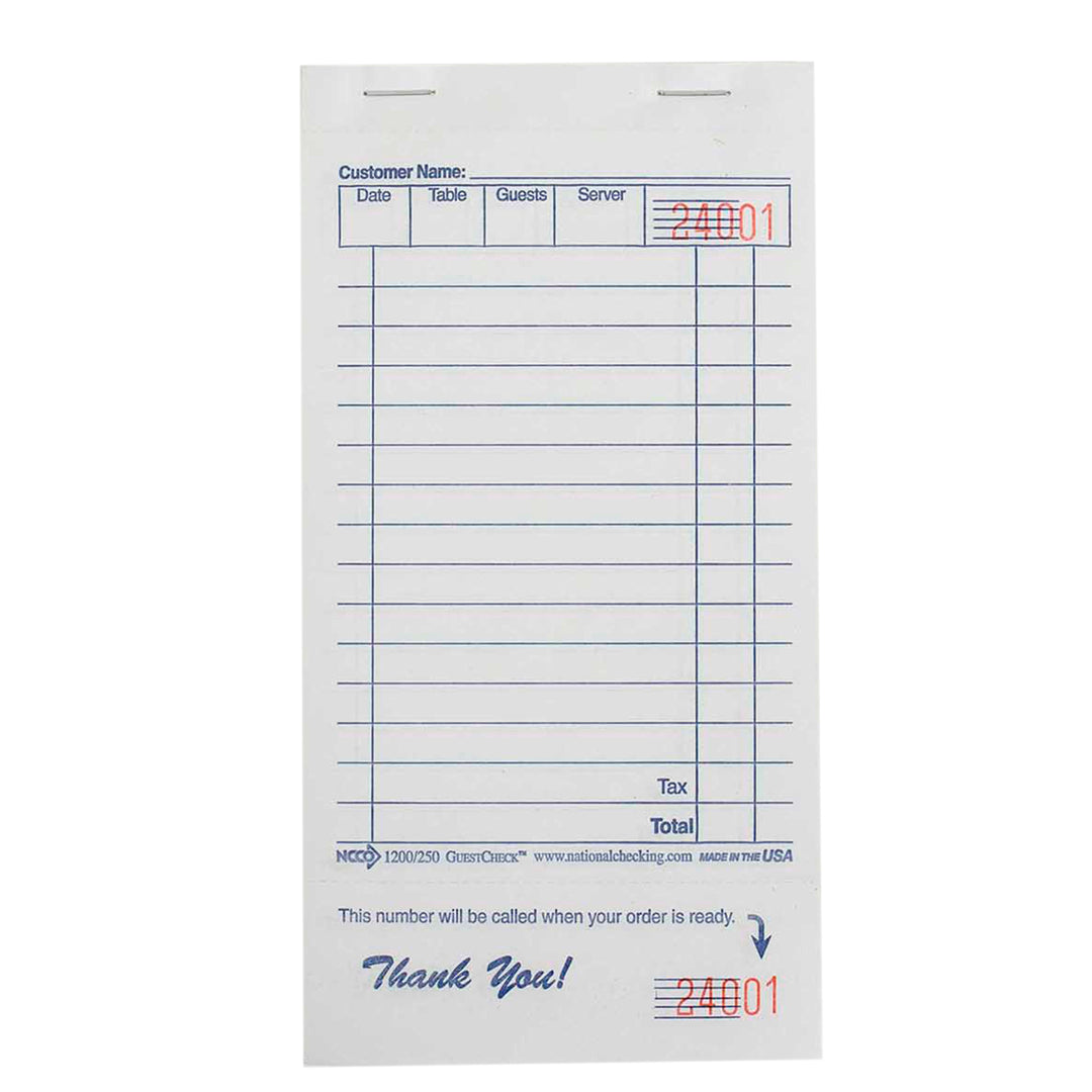 National Checking 3.5 Inch X 6.75 Inch 1 Part White 13 Line Guest Check-10000 Each-1/Case