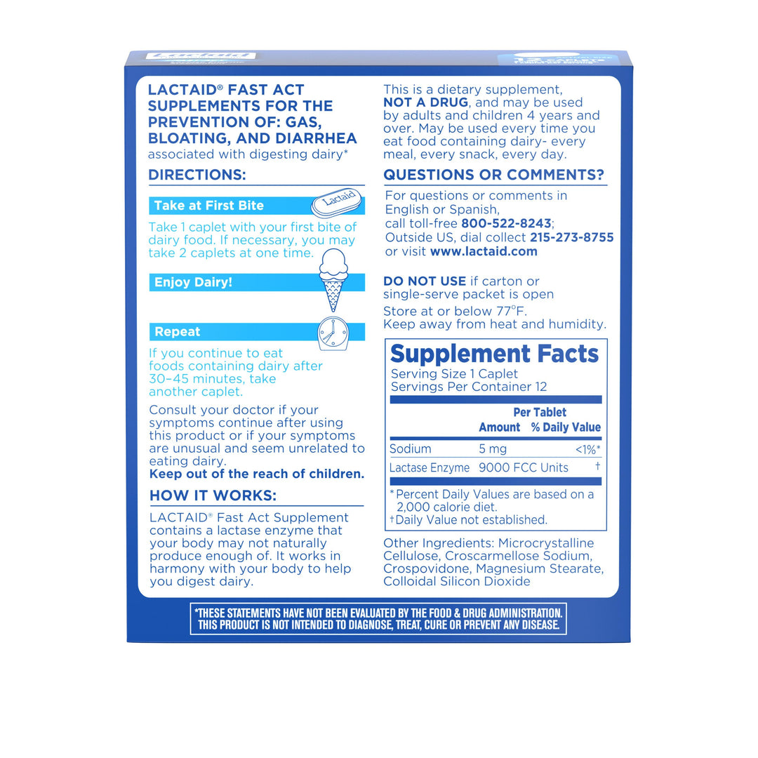 Lactaid Fast Action Caplets-12 Count-3/Box-12/Case