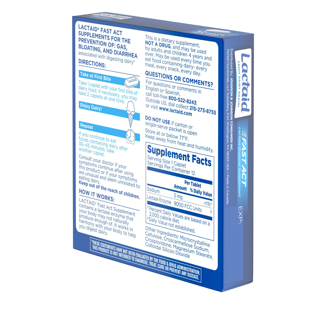 Lactaid Fast Action Caplets-12 Count-3/Box-12/Case