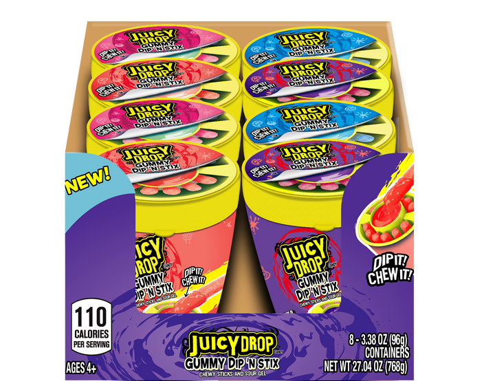 Juicy Drop Juicy Drop Dip Stix Cup Gummy Candy-3.4 oz.-8/Box-16/Case