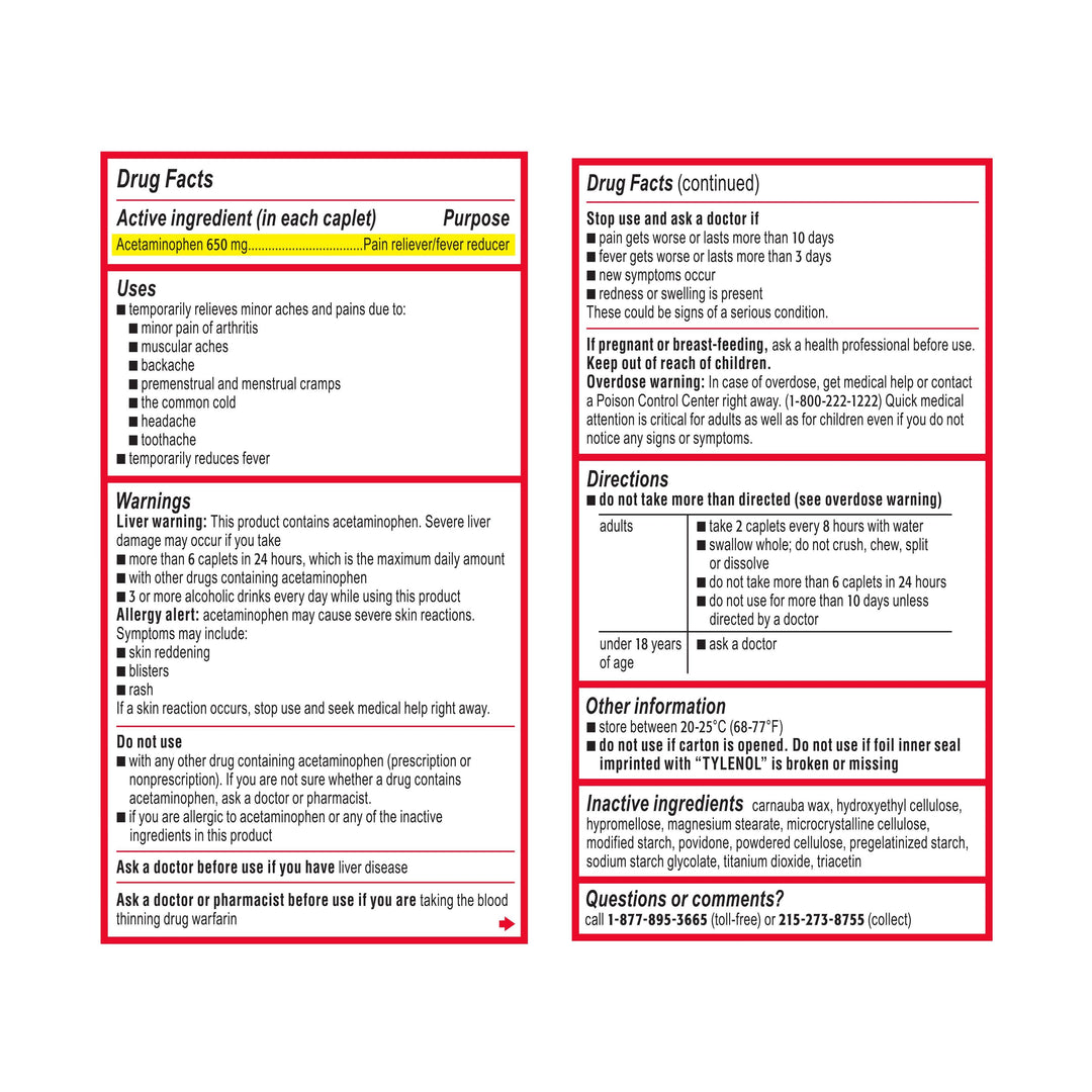 Tylenol 8 Hour Arthritis Pain Caplets-100 Count-3/Box-16/Case