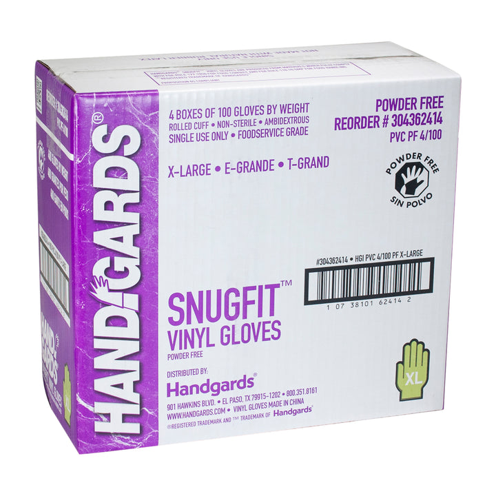 Handgards Snugfit Powder Free Extra Large Vinyl Glove-100 Each-100/Box-4/Case
