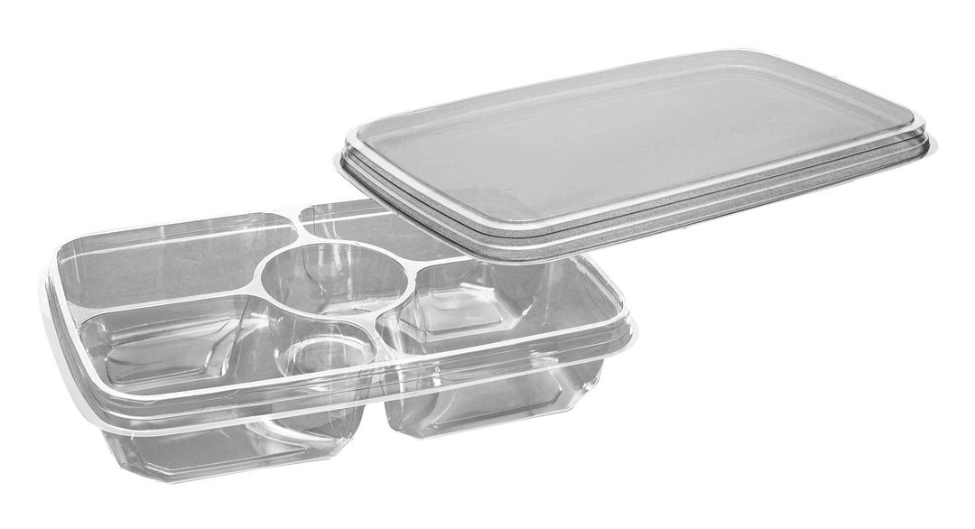 D & W Fine Pack 4 Cell With Center Dip Cup Platter-100 Each-100/Box-1/Case