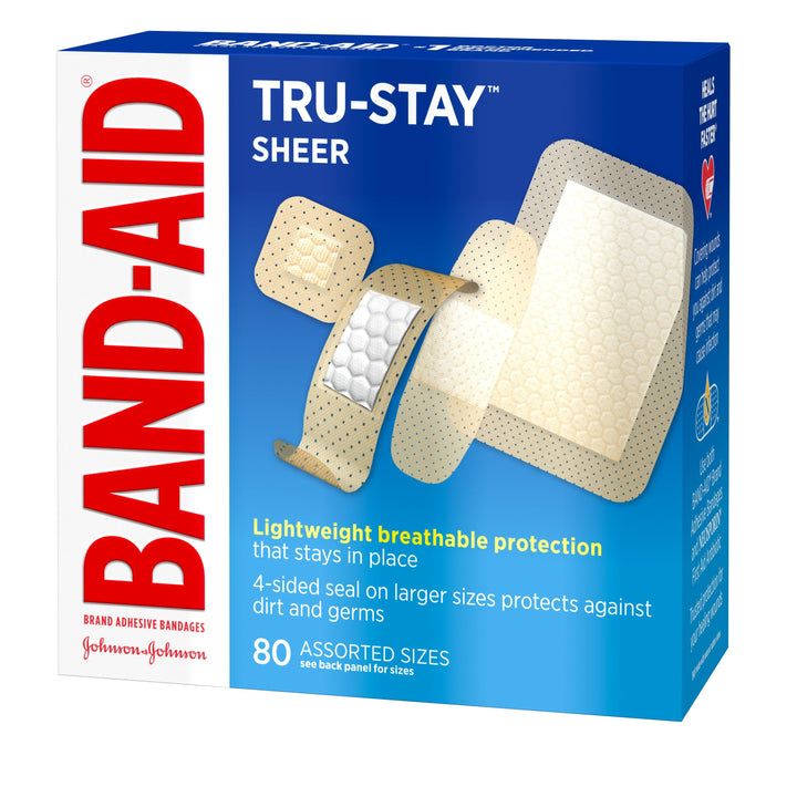 Band Aid Tru-Stay Sheer Assorted Sizes Bandages Box-80 Count-3/Box-8/Case