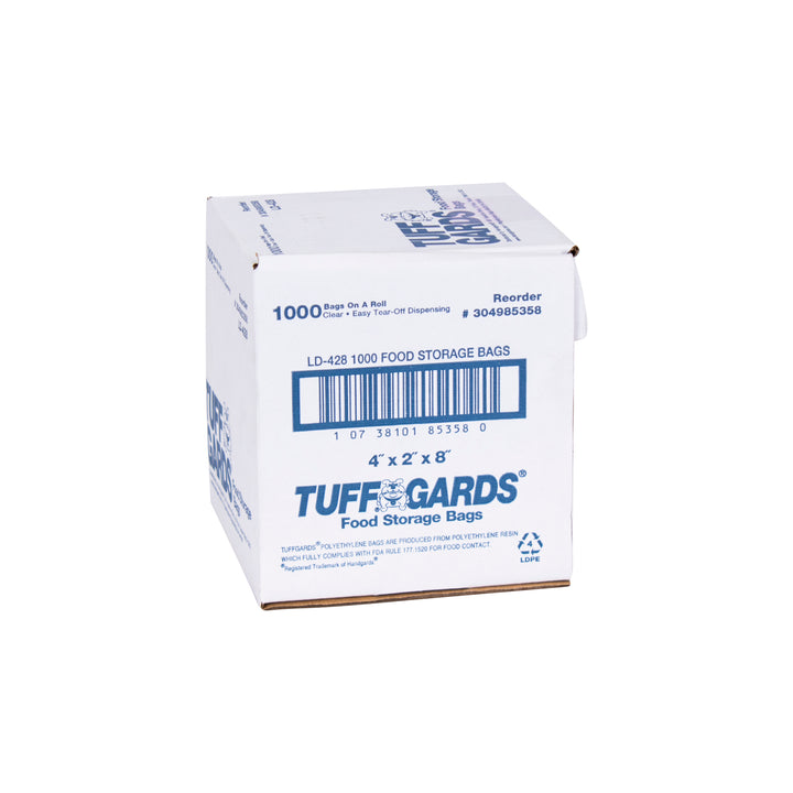 Tuffgards 4 Inch X 2 Inch X 8 Inch .6 Mil Low Density Roll Pack Easy Tear Clear Food Storage Bag-1000 Each-1000/Box-1/Case